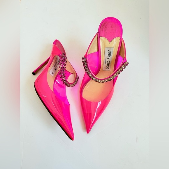 JIMMY CHOO Hot Pink Plexi Crystal Bing 100mm pointed toe pumps EU 39 - Picture 3 of 12